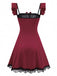 Red 1960s Bow Lace Patchwork Ruffled Nightgown - vintage nightgown, retro sleepwear, elegant red