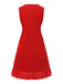 Red 1960s Bow Neck Ruffle Hem Sleeveless Dress - vintage dress, retro fashion, elegant red