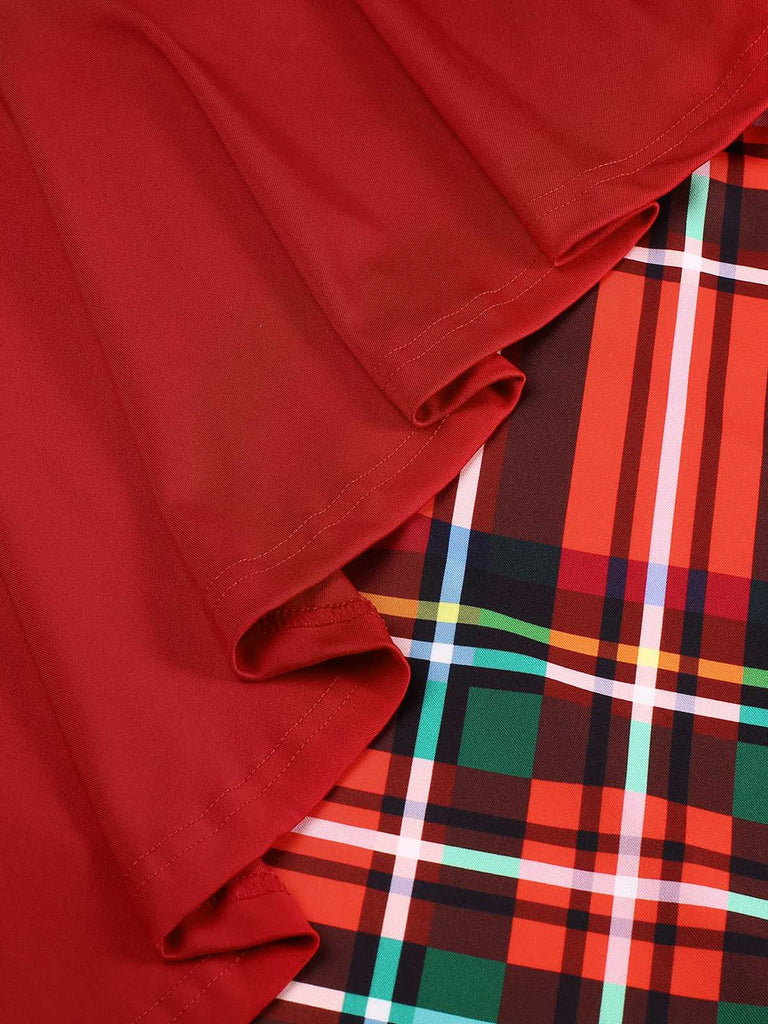 Red 1960s Christmas Plaids Patchwork Dress — the kind of 1960s dress that makes strangers smile
