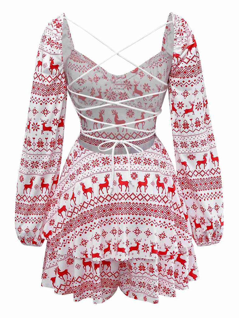 Red 1960s Christmas Reindeer Lace-Up Backless Dress - vintage dress, retro fashion, elegant red