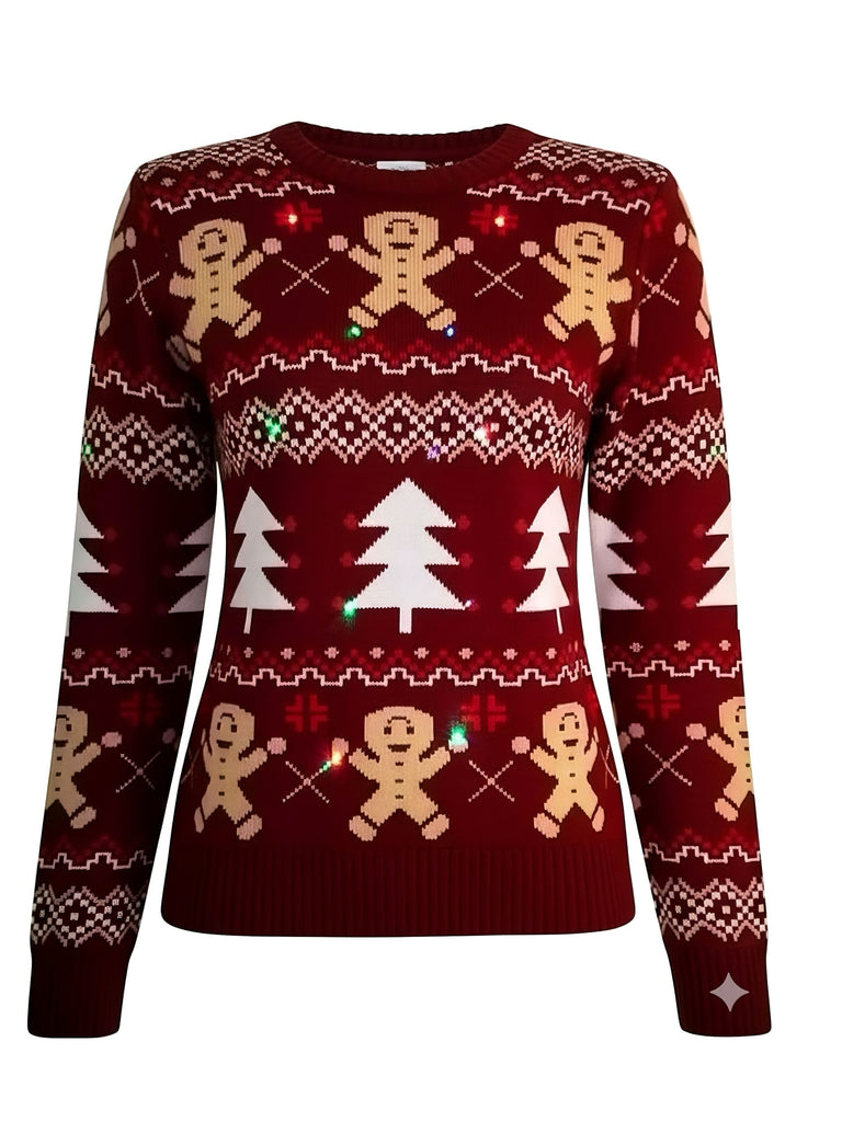 Red 1960s Christmas Tree & Gingerbread Sweater - vintage fashion, retro style, elegant red