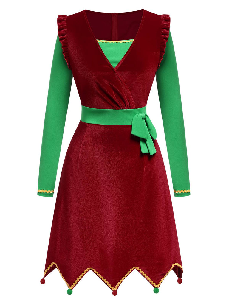 Red 1960s Christmas Wave Hem Contrast Dress, vintage dress, retro fashion - perfect for women who love vintage and retro fashion