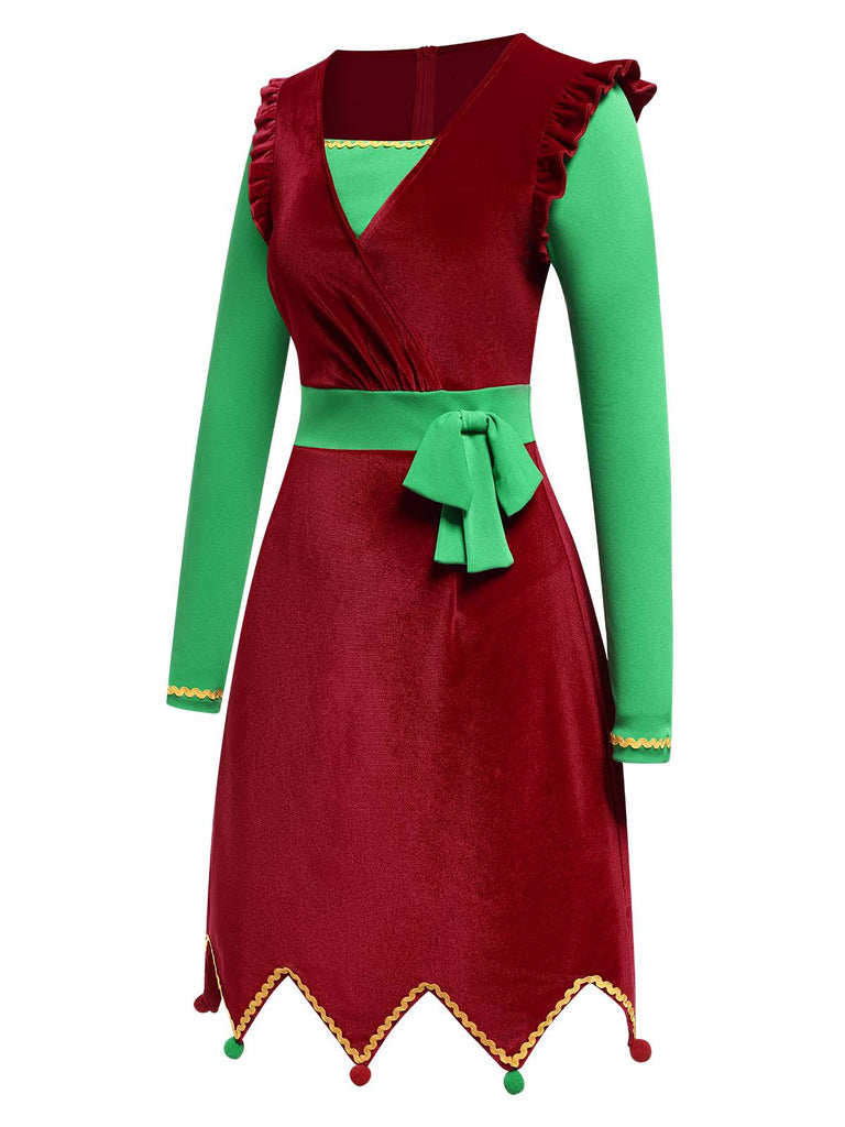 Red 1960s Christmas Wave Hem Contrast Dress, vintage dress, retro fashion - perfect for women who love vintage and retro fashion