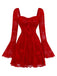 Red 1960s Floral Bow Bell-Sleeve Knit Dress - vintage dress, retro fashion, elegant red