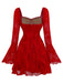 Red 1960s Floral Bow Bell-Sleeve Knit Dress - vintage dress, retro fashion, elegant red