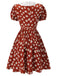 Red 1960s Floral Puff Sleeve Flared Dress — vintage elegance for the modern woman