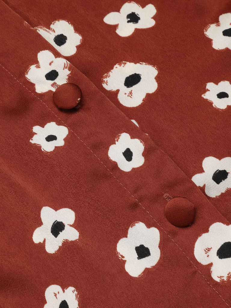 Red 1960s Floral Puff Sleeve Flared Dress — vintage elegance for the modern woman
