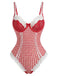 Red 1960s Gingham Lace Bow Bodysuit Lingerie - vintage fashion, retro style, elegant red
