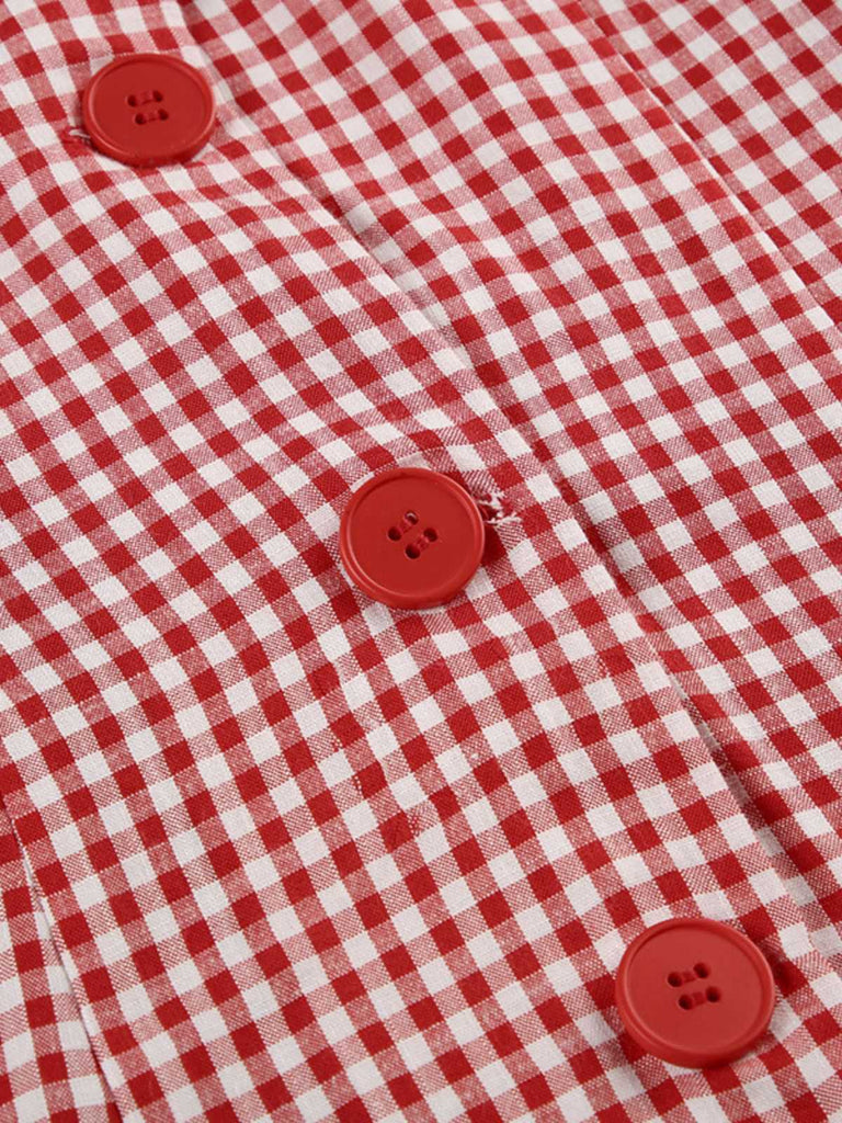 Red 1960s Gingham Plaid Button Sleeveless Dress - vintage dress, retro fashion, elegant red