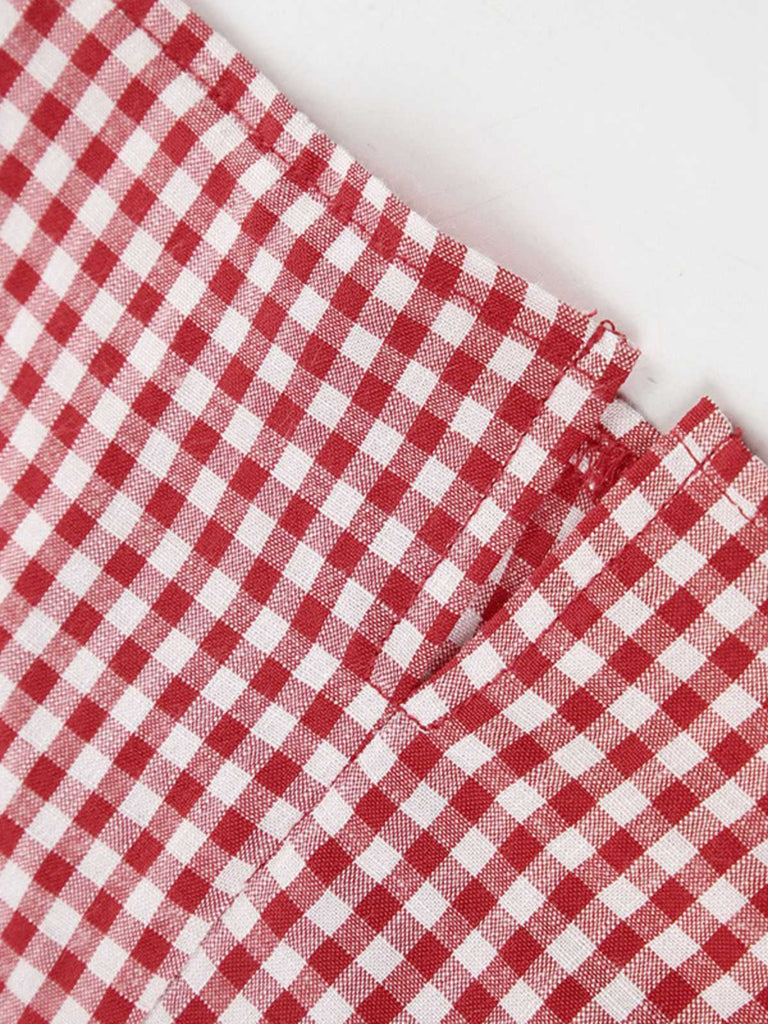 Red 1960s Gingham Plaid Button Sleeveless Dress - vintage dress, retro fashion, elegant red