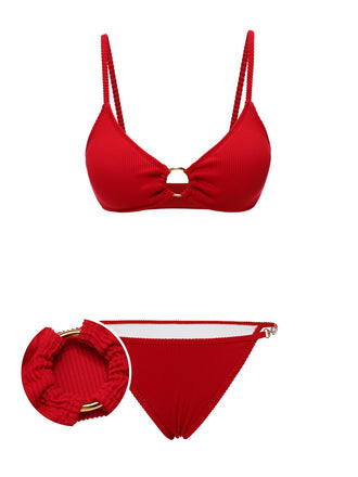 Red 1960s Glitter Ring Straps Bikini Set - vintage fashion, retro style, elegant red