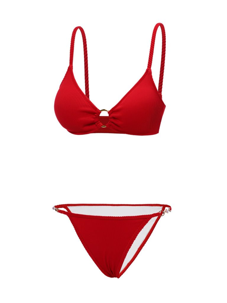 Red 1960s Glitter Ring Straps Bikini Set - vintage fashion, retro style, elegant red