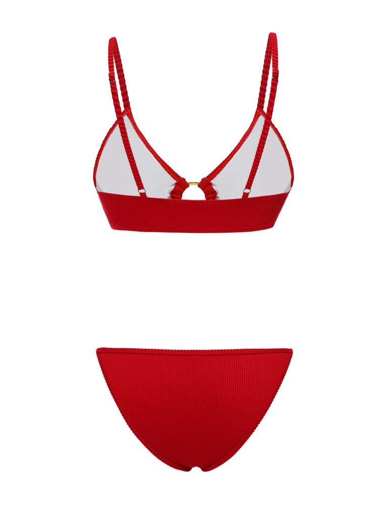 Red 1960s Glitter Ring Straps Bikini Set - vintage fashion, retro style, elegant red
