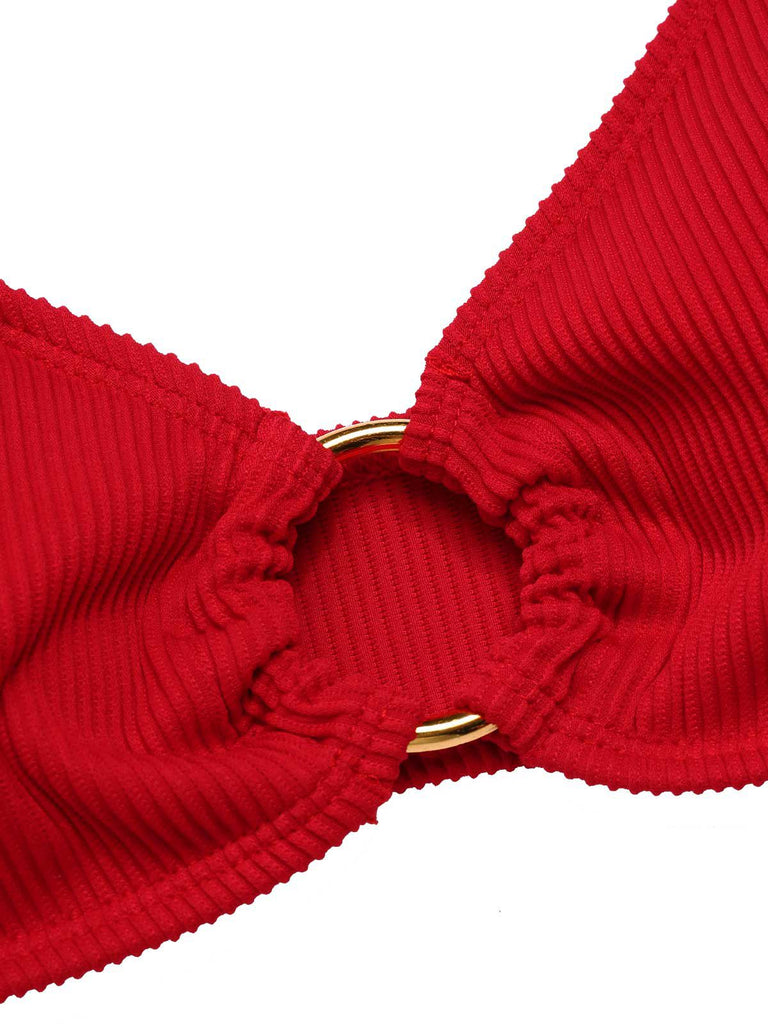 Red 1960s Glitter Ring Straps Bikini Set - vintage fashion, retro style, elegant red