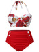 She's wearing Red 1960s Halter Roses Swimsuit and the whole beach remembers the 1960s