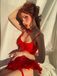 Red 1960s Heart Mesh Flower Edge Nightdress - vintage dress, retro fashion, elegant red