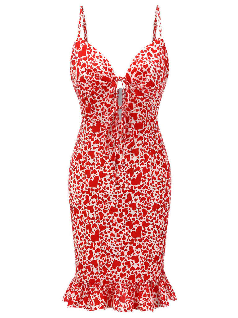 Red 1960s Heart Strap Fishtail Dress, vintage dress, retro fashion - perfect for women who love vintage and retro fashion