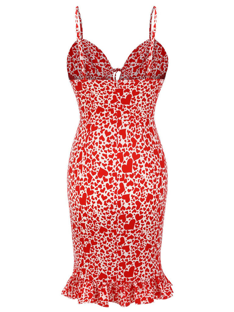 Red 1960s Heart Strap Fishtail Dress, vintage dress, retro fashion - perfect for women who love vintage and retro fashion