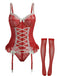 Red 1960s Lace Bow Corset Lingerie With Stocking - vintage fashion, retro style, elegant red
