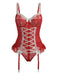 Red 1960s Lace Bow Corset Lingerie With Stocking - vintage fashion, retro style, elegant red