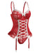 Red 1960s Lace Bow Corset Lingerie With Stocking - vintage fashion, retro style, elegant red
