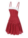 Red 1960s Lace Patchwork Polka Dots Pleated Dress - vintage dress, retro fashion, elegant red