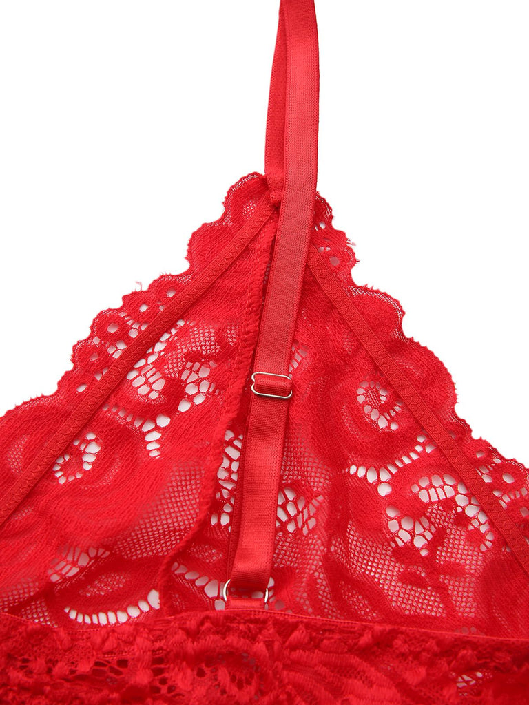 Red 1960s Lace Slip Nightgown Set - vintage nightgown, retro sleepwear, elegant red