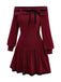 Red 1960s Off-Shoulder Bow Knit Lantern Sleeve Dress, vintage dress, retro fashion - perfect for women who love vintage and retro fashion
