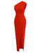 Red 1960s One Shoulder Slit Long Dress: where 1960s romance meets her modern spirit