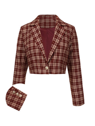 Red 1960s Plaid Lapel Short Coat - vintage fashion, retro style, elegant red