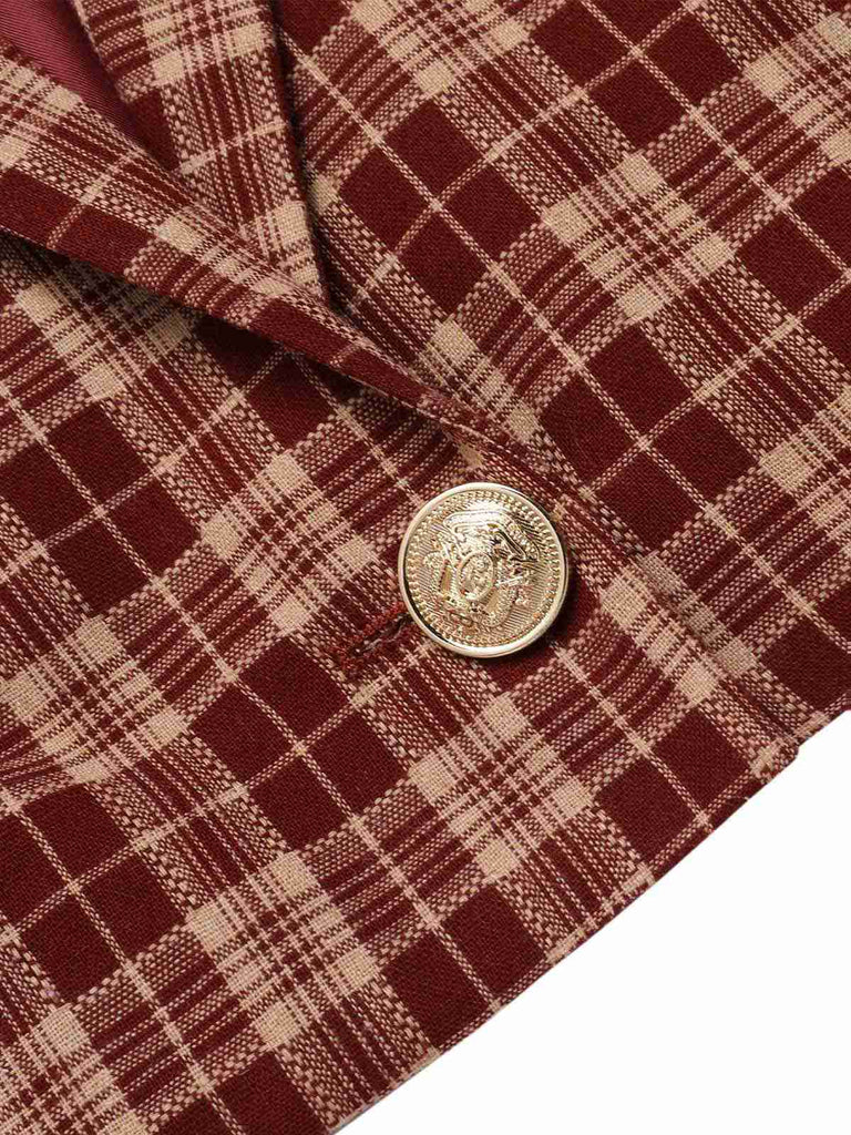 Red 1960s Plaid Lapel Short Coat - vintage fashion, retro style, elegant red