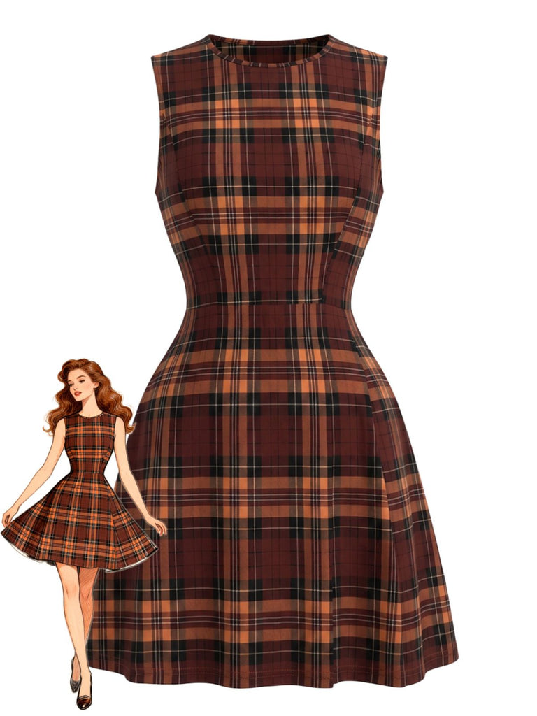 Red 1960s Round Neck Sleeveless Dress 2