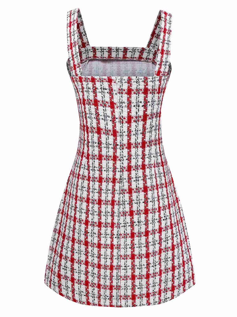 Red 1960s Plaid Tweed Vest Dress - vintage dress, retro fashion, elegant red