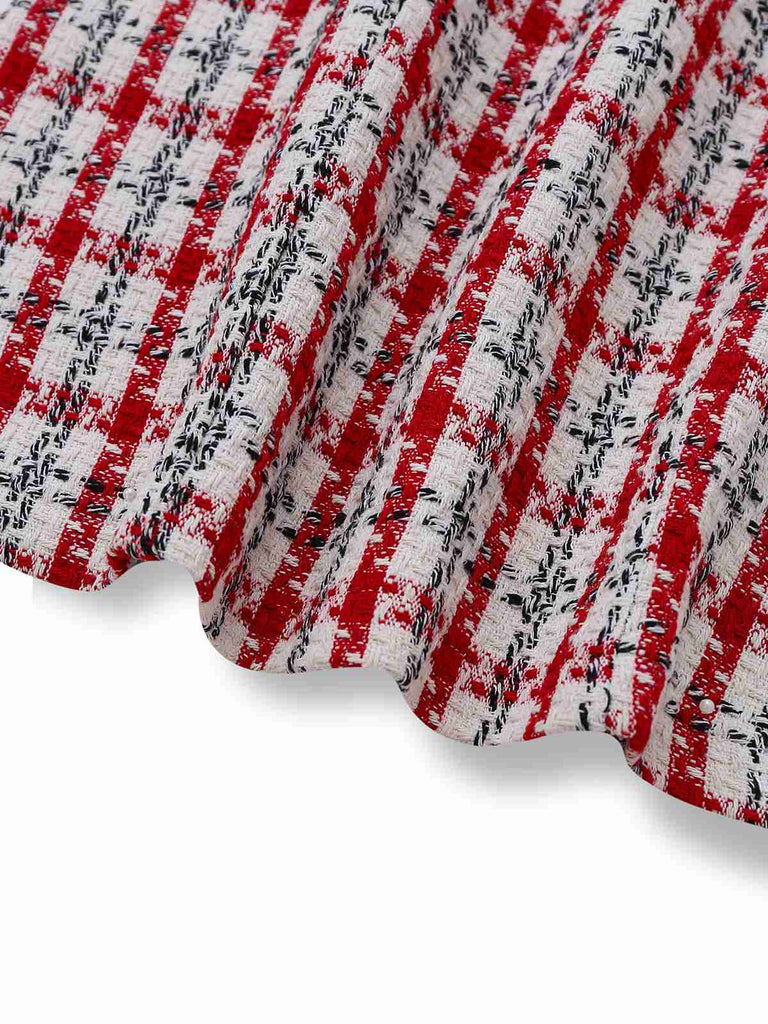 Red 1960s Plaid Tweed Vest Dress - vintage dress, retro fashion, elegant red