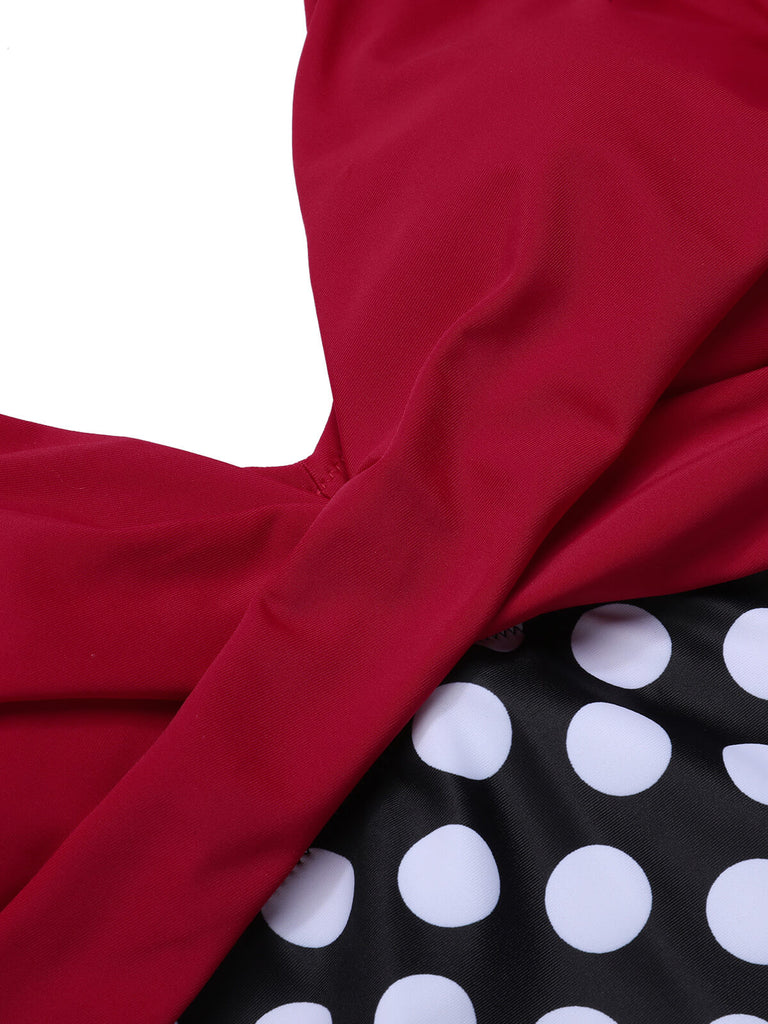 Red 1960s Polka Dot Patchwork Swimsuit — because 1960s glamour never goes out of style