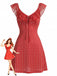 Red 1960s V-Neck Ruffle Swing Dress