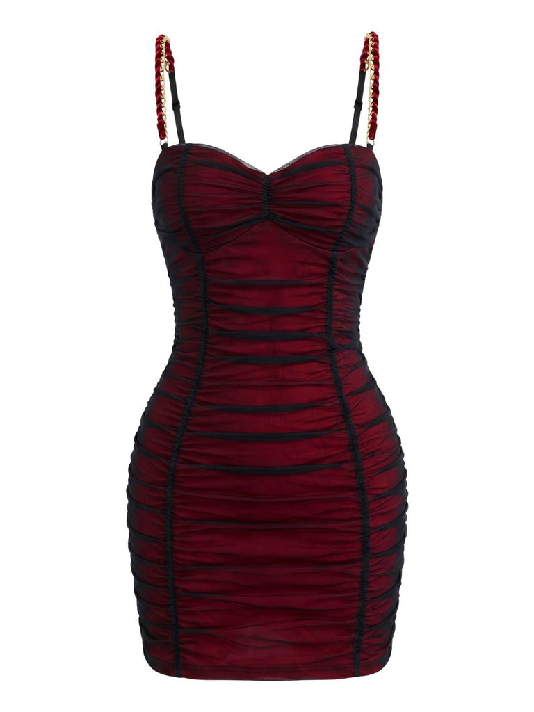 Red 1960s Ruched Mesh Bodycon Mini Dress, vintage dress, retro fashion - vintage inspired fashion