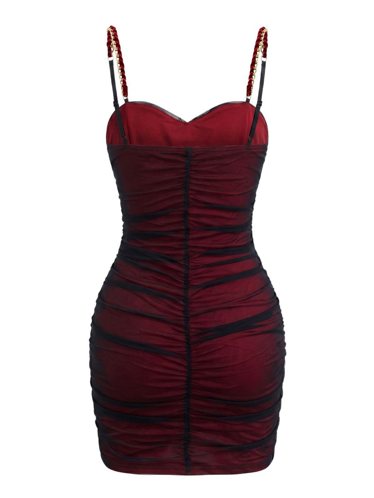 Red 1960s Ruched Mesh Bodycon Mini Dress, vintage dress, retro fashion - vintage inspired fashion
