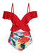 She's wearing Red 1960s Ruffle Sleeves Tropical Plant Swimsuit and the whole beach remembers the 1960s