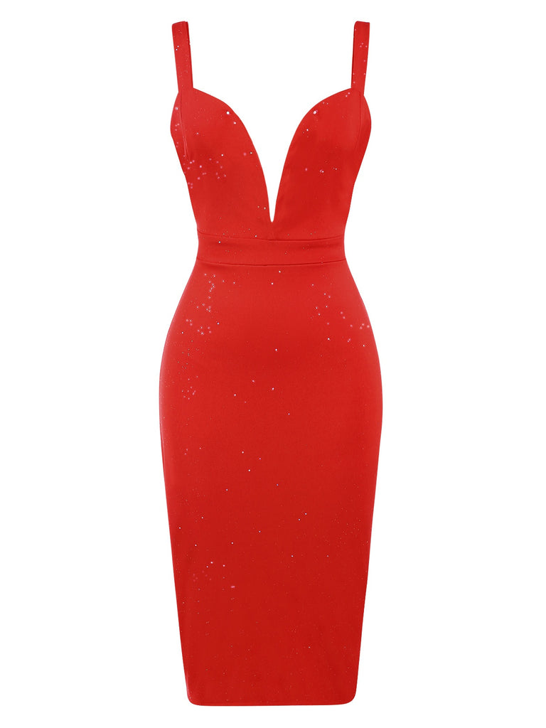 Red 1960s Ruffled Open Back Suspender Dress, vintage dress, retro fashion - perfect for women who love vintage and retro fashion
