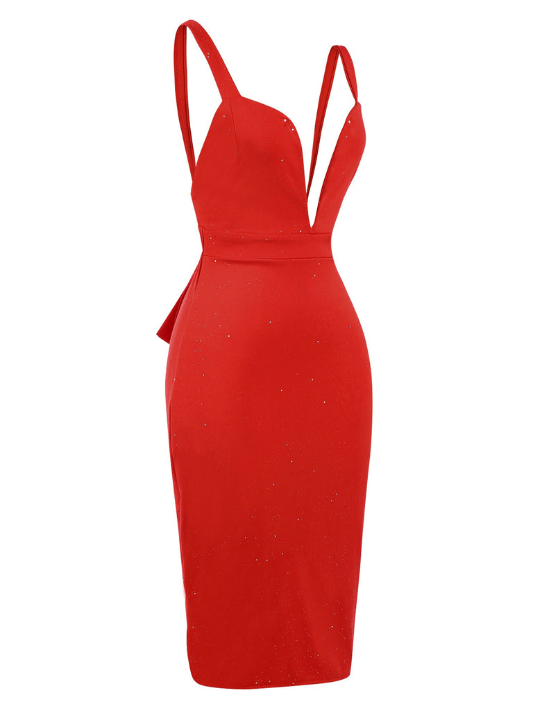 Red 1960s Ruffled Open Back Suspender Dress, vintage dress, retro fashion - perfect for women who love vintage and retro fashion