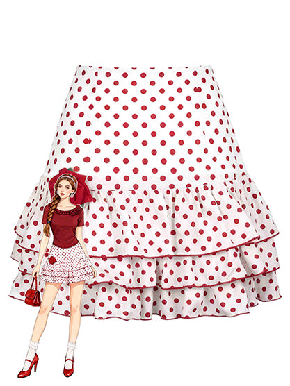 Red 1960s Ruffled Polka Dot Rose Mini Skirt - vintage skirt, retro style, elegant red