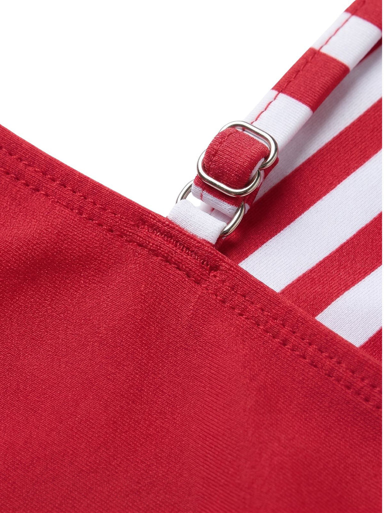 Red 1960s Bow Striped One-Piece Swimsuit - vintage swimsuit, pin-up swimwear for vintage lovers