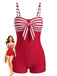 Red 1960s Bow Striped One-Piece Swimsuit - vintage swimsuit, pin-up swimwear for vintage lovers