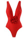 2PCS Red 1960s Solid 3D Flowers Swimsuit & Cover-Up: 1960s Riviera elegance, reimagined for her