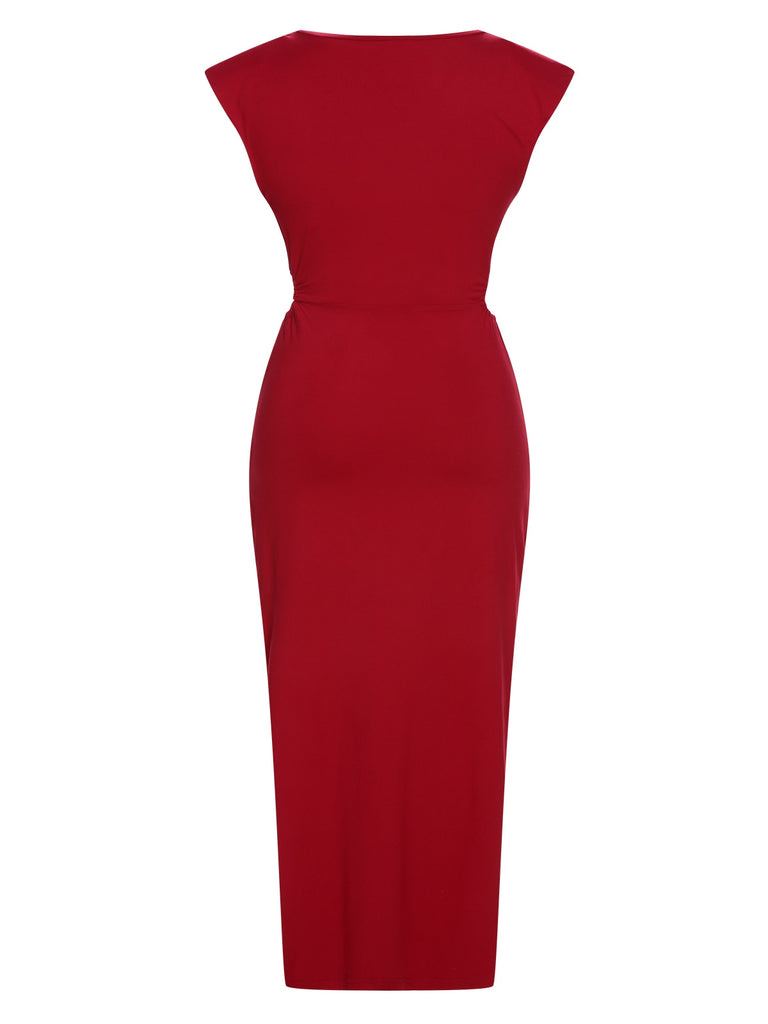 Red 1960s Solid Cutout Twist Slit Dress, vintage dress, retro fashion - perfect for women who love vintage and retro fashion