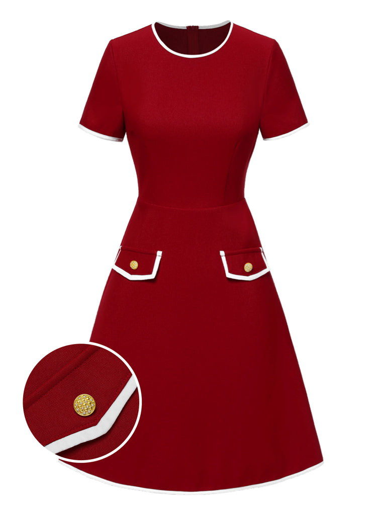 She slips into this Red 1960s Solid Faux Pocket Dress and suddenly it's a 1960s daydream