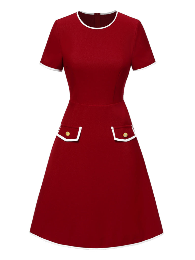Red 1960s Solid Faux Pocket Dress: where 1960s romance meets her modern spirit