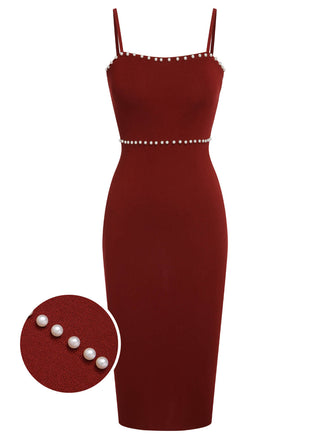 She slips into this Red 1960s Solid Pearl Knitted Sling Dress and suddenly it's a 1960s daydream
