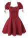Red 1960s Solid Puff Sleeve Lace-up Dress - vintage dress, retro fashion, elegant red